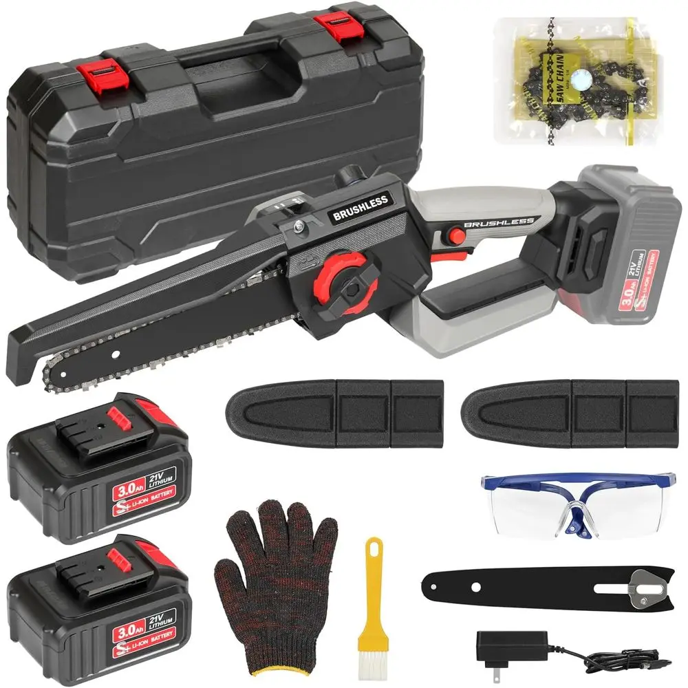 8 Inch Mini Chainsaw, 1150W 5000RPM Brushless Handheld Electric Chain Saw with Chain Guide Plate 2x3.0A Batteries And Other 6 Ac
8 Inch Mini Chainsaw, 1150W 5000RPM Brushless Handheld Electric Chain Saw with Chain Guide Plate 2x3.0A Batteries And Other 6 Ac