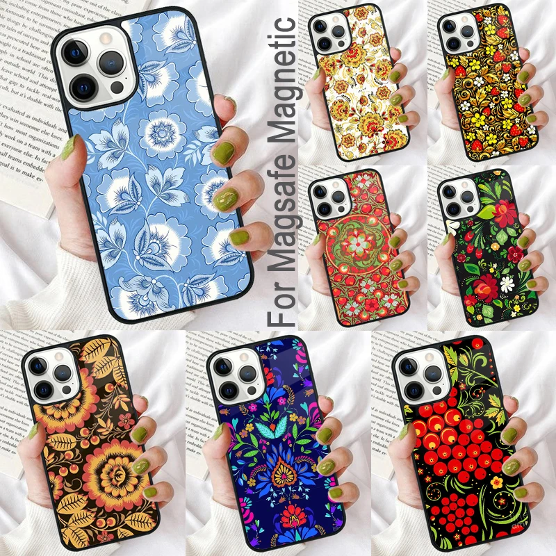 Khokhloma Russian Pattern Flower Magnetic Soft Phone Case for iPhone 16 Promax 15 Pro 13 14 Plus 11 12 Mini MagSafe Coque
Khokhloma Russian Pattern Flower Magnetic Soft Phone Case for iPhone 16 Promax 15 Pro 13 14 Plus 11 12 Mini MagSafe Coque