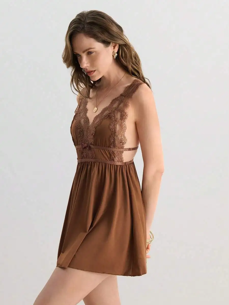 Womens Lace Splice Sleeveless Nightgown Dress With Open Back For Summer
Womens Lace Splice Sleeveless Nightgown Dress With Open Back For Summer