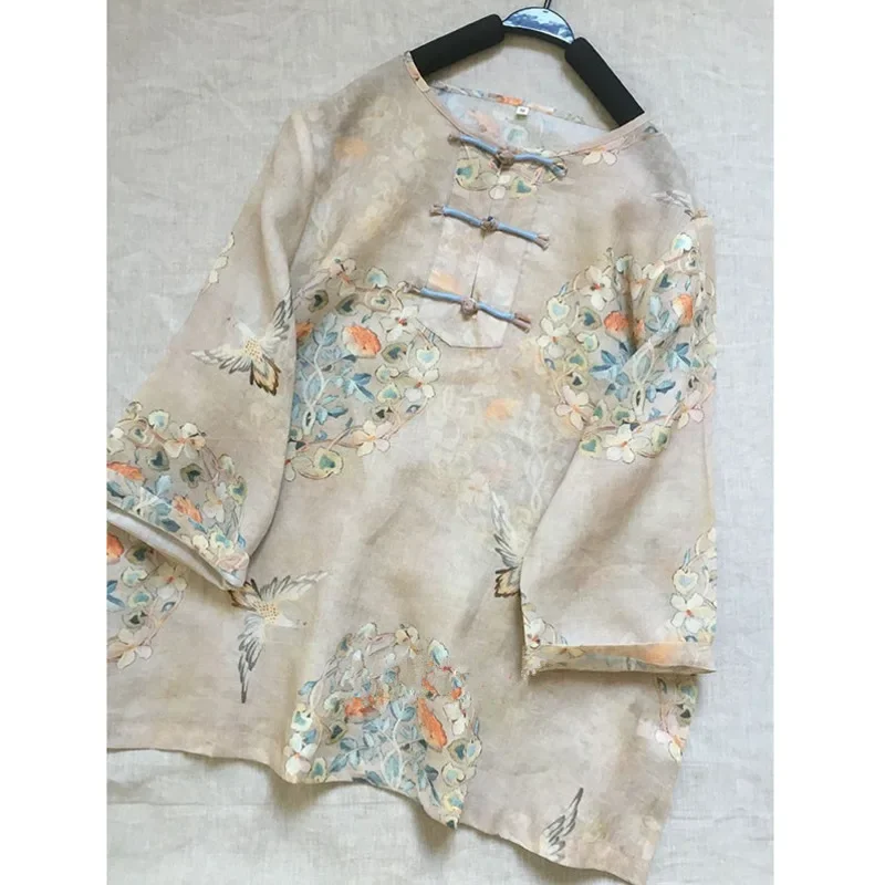 Ethnic Style Print Shirt Short Tang Suit Cotton Linen Loose Chinese Blouse Women China Traditional Vintage Hanfu Top Summer Thin
Ethnic Style Print Shirt Short Tang Suit Cotton Linen Loose Chinese Blouse Women China Traditional Vintage Hanfu Top Summer Thin
