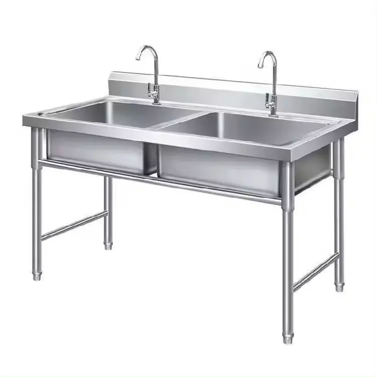 Commercial Kitchen Sink Bench Double Basin Stainless Steel Work Bench Freestanding Square Bowl for Sale
Commercial Kitchen Sink Bench Double Basin Stainless Steel Work Bench Freestanding Square Bowl for Sale