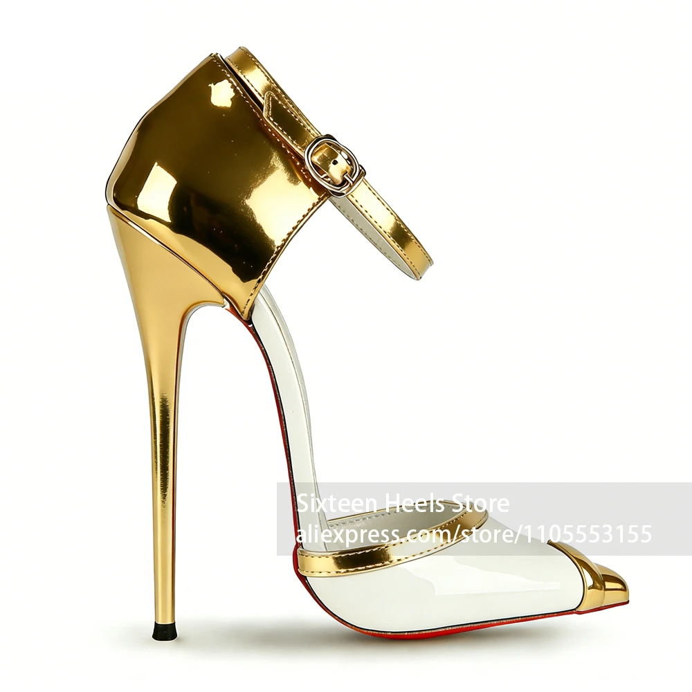 16cm Lacquered Heel Ankle Strap Pumps White Patent Leather Buckle High Heels Sexy Style Color Blocked Stiletto Heels for Women
16cm Lacquered Heel Ankle Strap Pumps White Patent Leather Buckle High Heels Sexy Style Color Blocked Stiletto Heels for Women