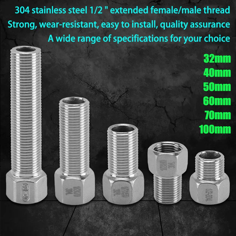 1/2" BSP Male/Female Thread Direct Extension Pipe Fitting Connector 32/40/50/60/70/100mm 304 Stainless Hex Socket Adapter
1/2" BSP Male/Female Thread Direct Extension Pipe Fitting Connector 32/40/50/60/70/100mm 304 Stainless Hex Socket Adapter