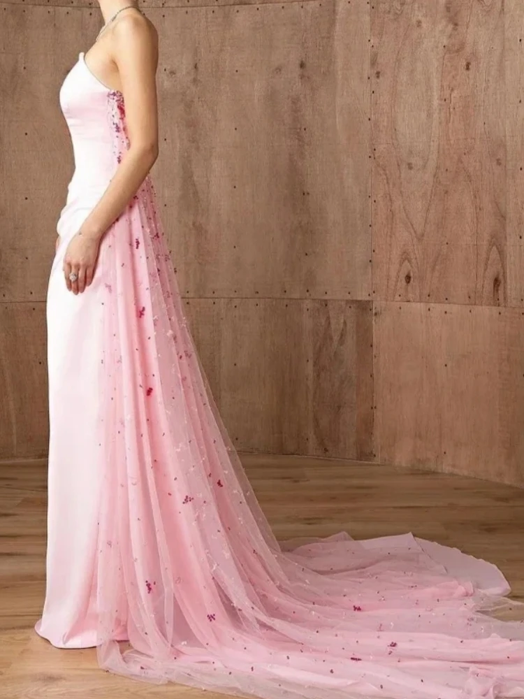 A2325 High Quality Pink Women Evening Dress With Train Strapless Satin Tulle Mermaid Wedding Party Formal Occasion Customized
A2325 High Quality Pink Women Evening Dress With Train Strapless Satin Tulle Mermaid Wedding Party Formal Occasion Customized