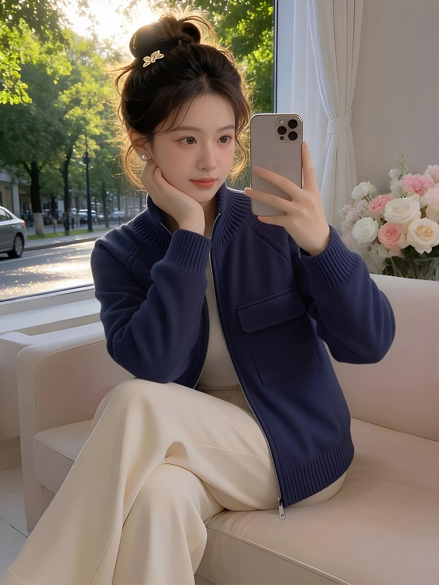 Spring Commute Style High Collar Zipper Knitted Open Cardigan Women's Deep Blue Versatile Design Long Sleeve Top
Spring Commute Style High Collar Zipper Knitted Open Cardigan Women's Deep Blue Versatile Design Long Sleeve Top