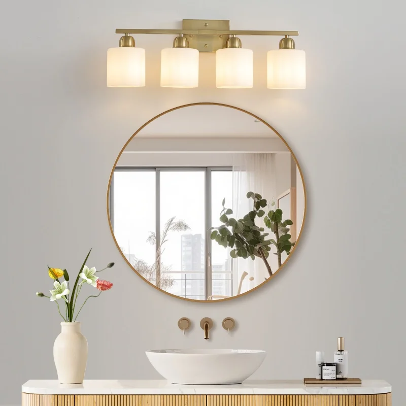 24 Inch 4-Light Bathroom Vanity Light, Brushed Gold Wall Sconce with Frosted White Glass Shades, Modern Farmhouse Bathroom Light Fixture Over Mirror
24 Inch 4-Light Bathroom Vanity Light, Brushed Gold Wall Sconce with Frosted White Glass Shades, Modern Farmhouse Bathroom Light Fixture Over Mirror
