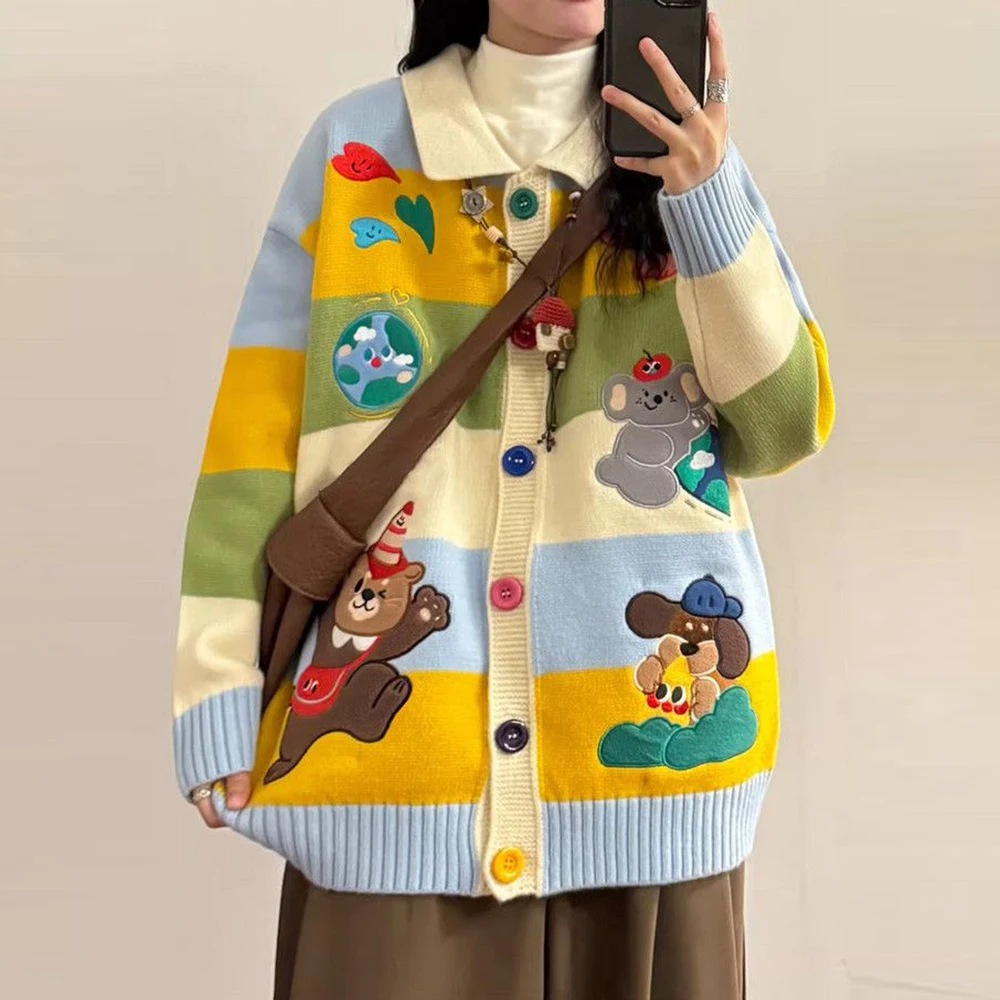 Cartoon embroidery colored buttons design sense knitted cardigan sweater dopamine jacket autumn and winter cute and sweet
Cartoon embroidery colored buttons design sense knitted cardigan sweater dopamine jacket autumn and winter cute and sweet
