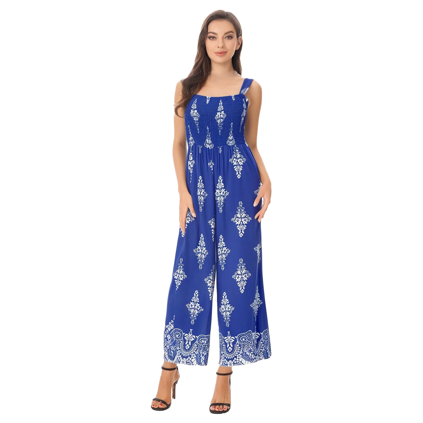 Womens Summer Nice Boho Style Print Sling Rompers Elastic Bodice Wide Leg Pants with Pockets High Waist Fashion Casual Jumpsuit
Womens Summer Nice Boho Style Print Sling Rompers Elastic Bodice Wide Leg Pants with Pockets High Waist Fashion Casual Jumpsuit