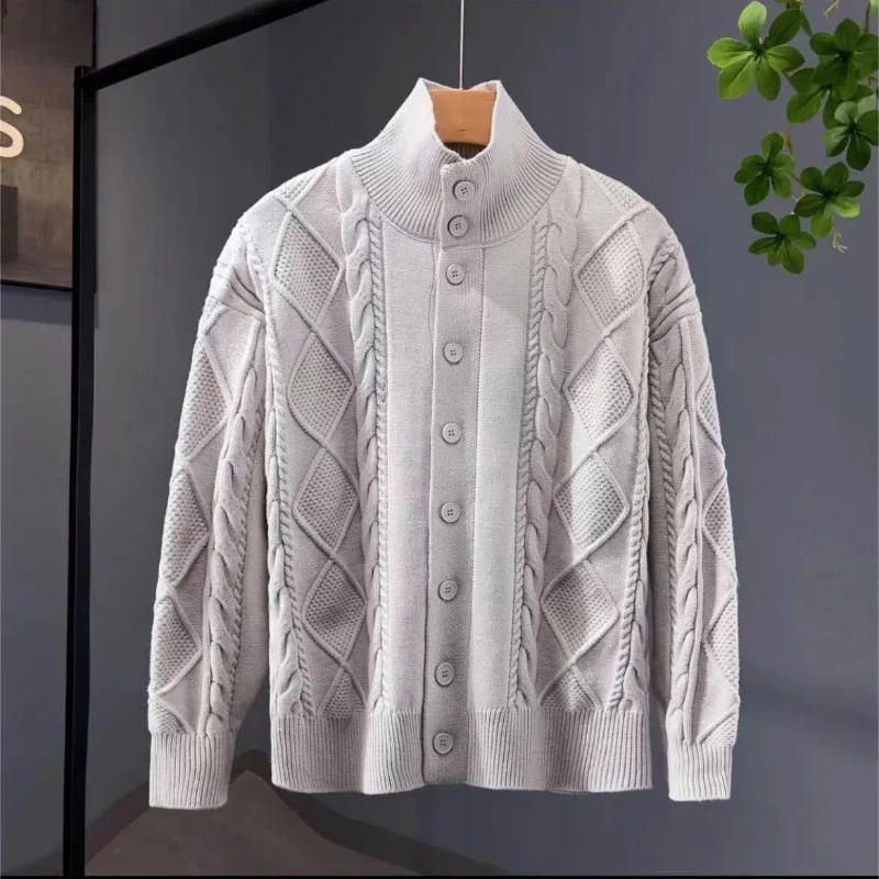 Boyfriend Autumn Winter Button Up Long Sleeve Sweater Knitted Cardigan Coats Men's Clothing High-neck Screw Thread Vintage Tops
Boyfriend Autumn Winter Button Up Long Sleeve Sweater Knitted Cardigan Coats Men's Clothing High-neck Screw Thread Vintage Tops