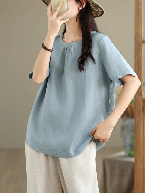 Loose Linen ort Sve T-irt Women's Summer High End plus Size Faionable Mom Cotton Linen Lightweight Top
Loose Linen ort Sve T-irt Women's Summer High End plus Size Faionable Mom Cotton Linen Lightweight Top