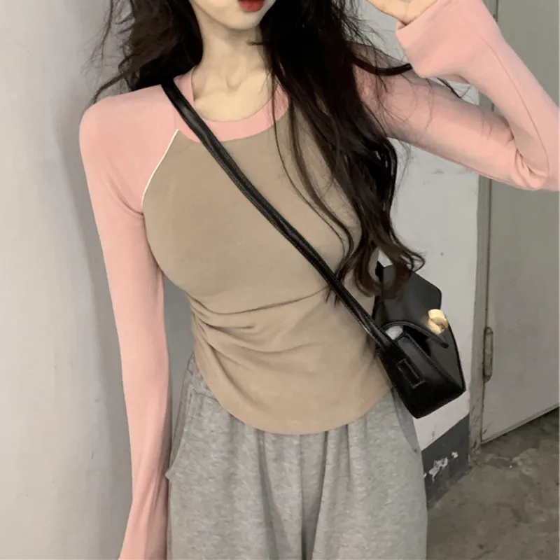 Korean Style Patchwork Pink T-shirts Women Harajuku Fashion Slim Long Sleeve Top Female Vintage Drawstring Crop Tops
Korean Style Patchwork Pink T-shirts Women Harajuku Fashion Slim Long Sleeve Top Female Vintage Drawstring Crop Tops