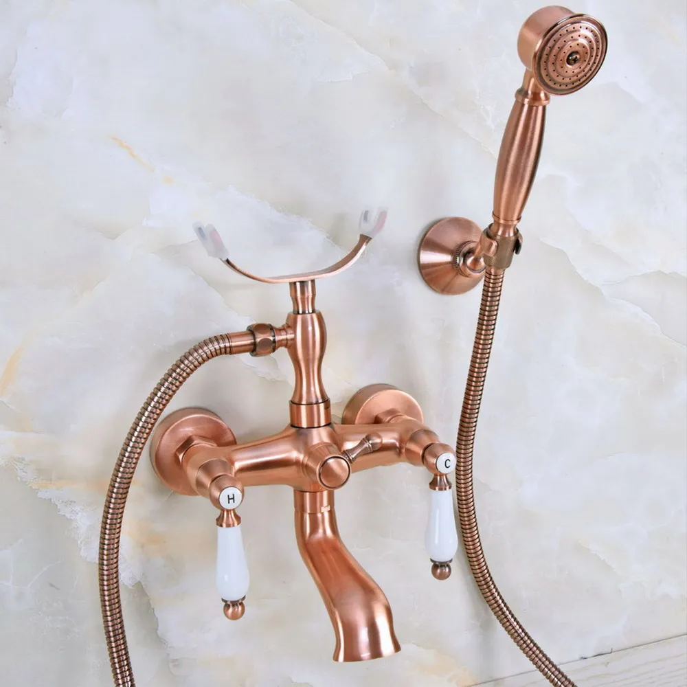 Antique Red Copper Wall Mounted Bathroom Shower Faucet Telephone Bath Bathtub Faucets with Hand Shower Tap
Antique Red Copper Wall Mounted Bathroom Shower Faucet Telephone Bath Bathtub Faucets with Hand Shower Tap