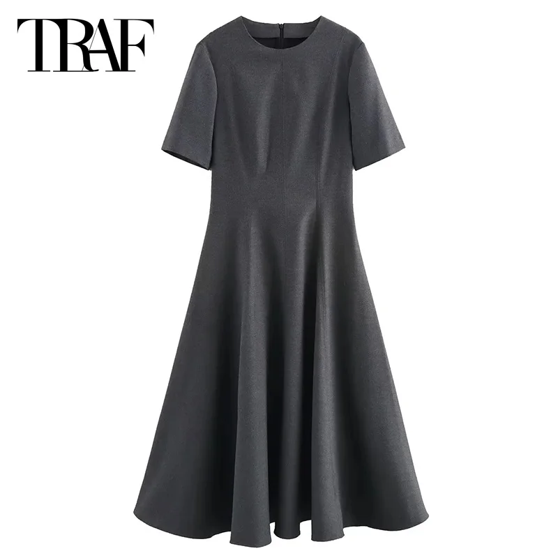 TRAF Midi Grey Dress Women's Dress Summer o-Neck Short Sleeve Dresses Women Wide Pleat Vestidos Elegant Fashion Vacation Dresses
TRAF Midi Grey Dress Women's Dress Summer o-Neck Short Sleeve Dresses Women Wide Pleat Vestidos Elegant Fashion Vacation Dresses