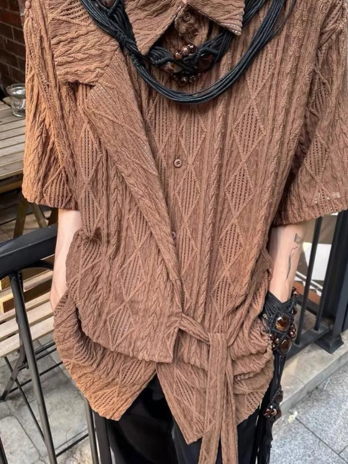 ex ort Sve irt Hollow out Splicing Design Tie Belted Retro Texture New Chinese Sle Breathable Youth Summer Faion
ex ort Sve irt Hollow out Splicing Design Tie Belted Retro Texture New Chinese Sle Breathable Youth Summer Faion