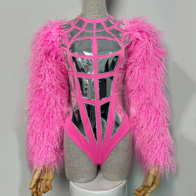 Pink Feather Sleeves Reflective Mirror Bodysuit Diamond Gogo Dancer Costumes Women Festival Outfit Stage Show Rave Wear
Pink Feather Sleeves Reflective Mirror Bodysuit Diamond Gogo Dancer Costumes Women Festival Outfit Stage Show Rave Wear
