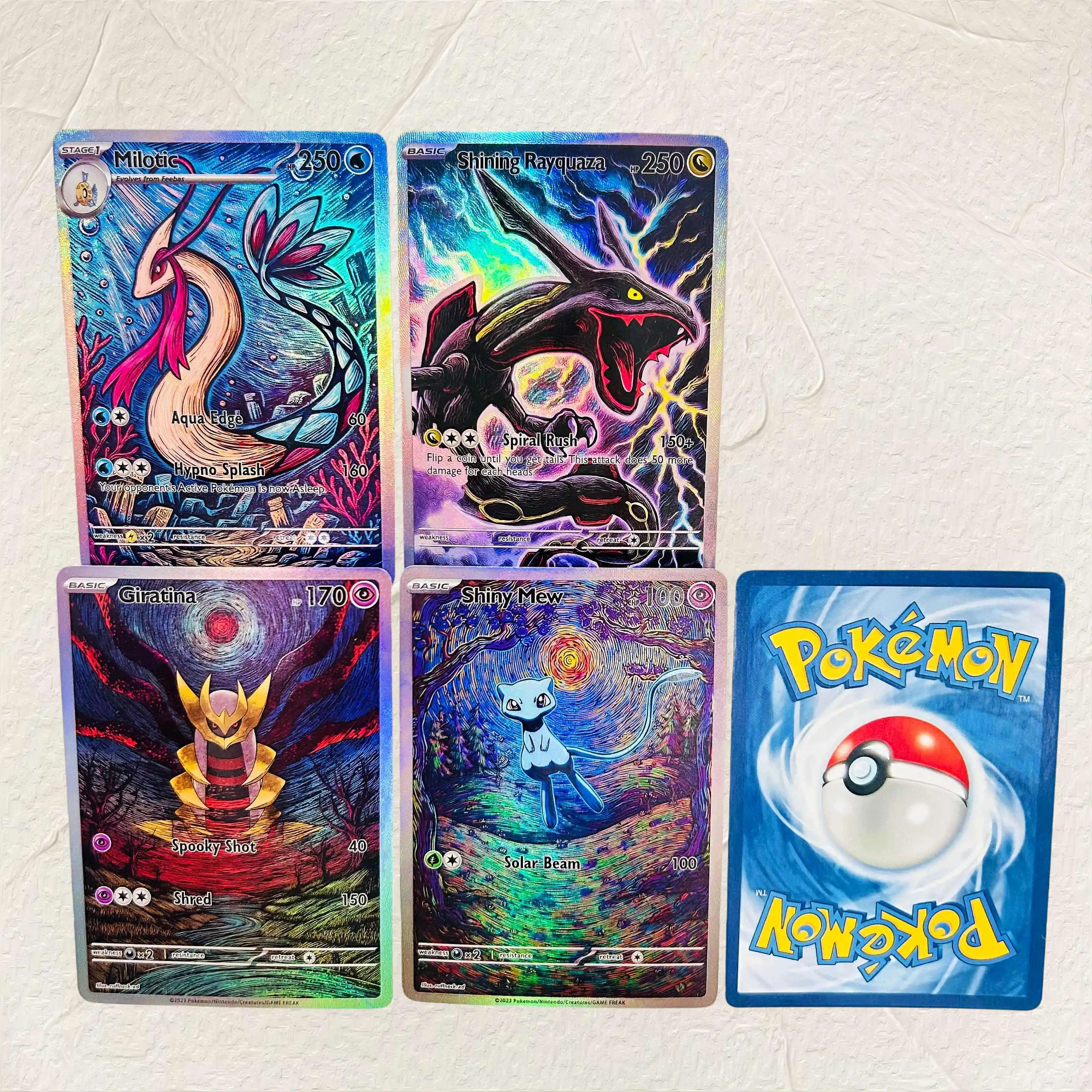 DIY Pokemon 4Pcs Milotic Rayquaza Giratina Mew Holographic Texture Cards English Perfect Condition Classic Anime Collectible TCG
DIY Pokemon 4Pcs Milotic Rayquaza Giratina Mew Holographic Texture Cards English Perfect Condition Classic Anime Collectible TCG