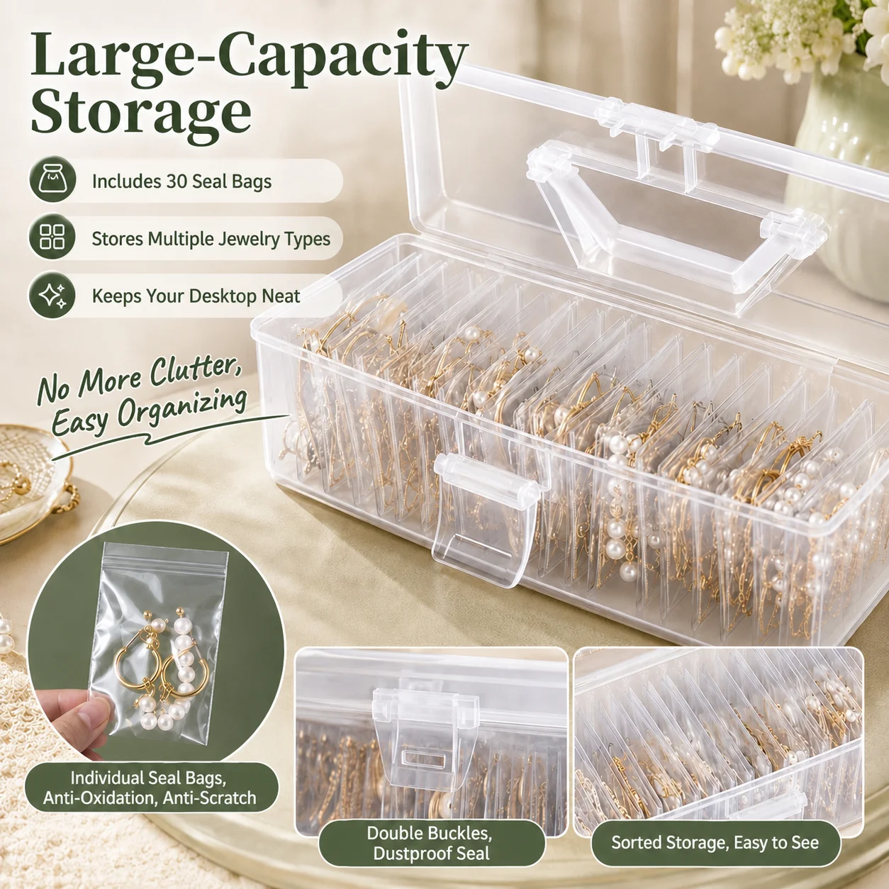 Transparent Jewelry Storage Box with Handle Large Capacity Case Dustproof Organizer Container for Earrings Necklaces Rings New
Transparent Jewelry Storage Box with Handle Large Capacity Case Dustproof Organizer Container for Earrings Necklaces Rings New