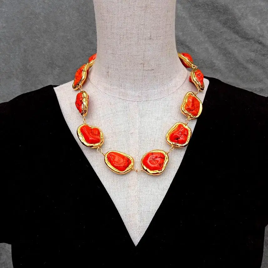 YYGEM 24x30mm Orange Color Turquoise Gold Plated Chunk Necklace Women Jewelry Gift
YYGEM 24x30mm Orange Color Turquoise Gold Plated Chunk Necklace Women Jewelry Gift