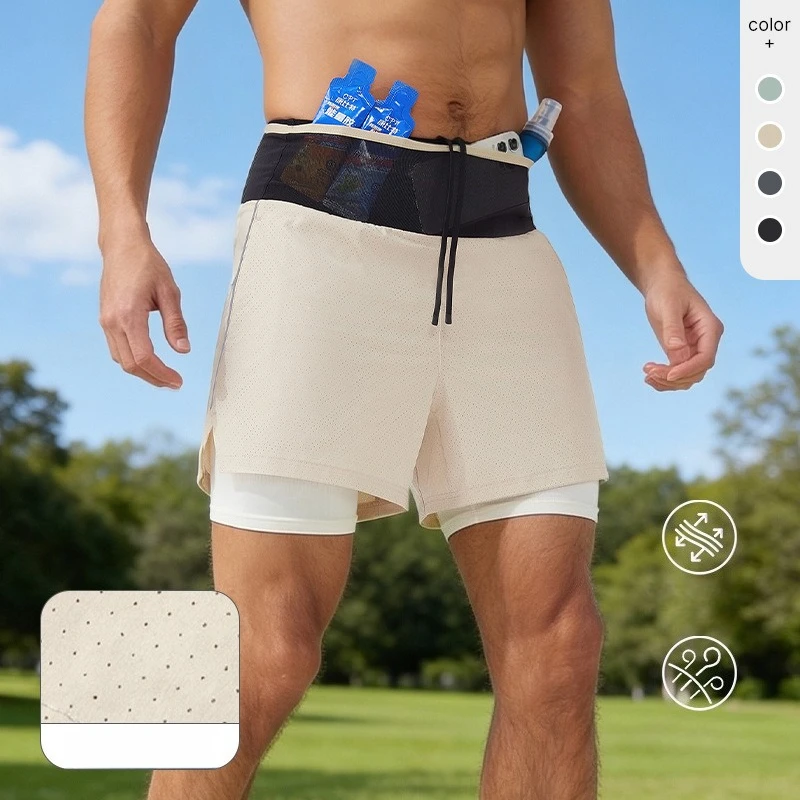 Men's Running Shorts with Waist Water Bottle Pockets, Breathable Mesh Dual-Layer Athletic Shorts for Outdoor Sports and Jogging
Men's Running Shorts with Waist Water Bottle Pockets, Breathable Mesh Dual-Layer Athletic Shorts for Outdoor Sports and Jogging