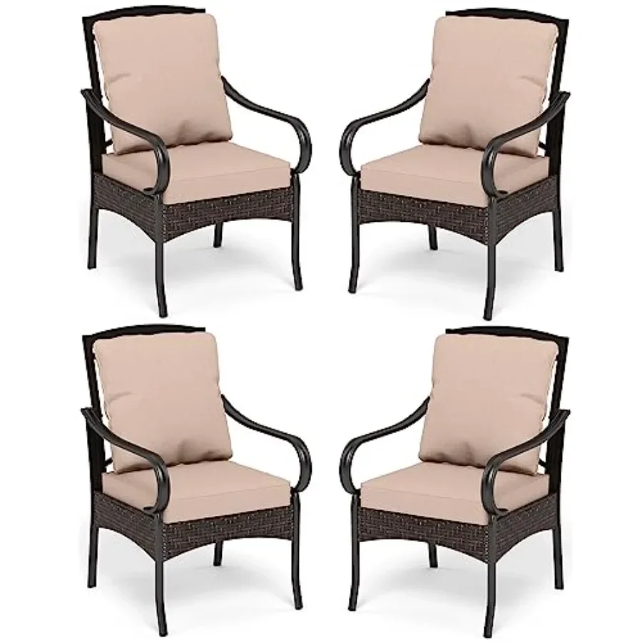 Outdoor dining chairs set of 4: heavy duty wrought iron metal wicker chairs with thick gray cushions, all-weather black finish,
Outdoor dining chairs set of 4: heavy duty wrought iron metal wicker chairs with thick gray cushions, all-weather black finish,