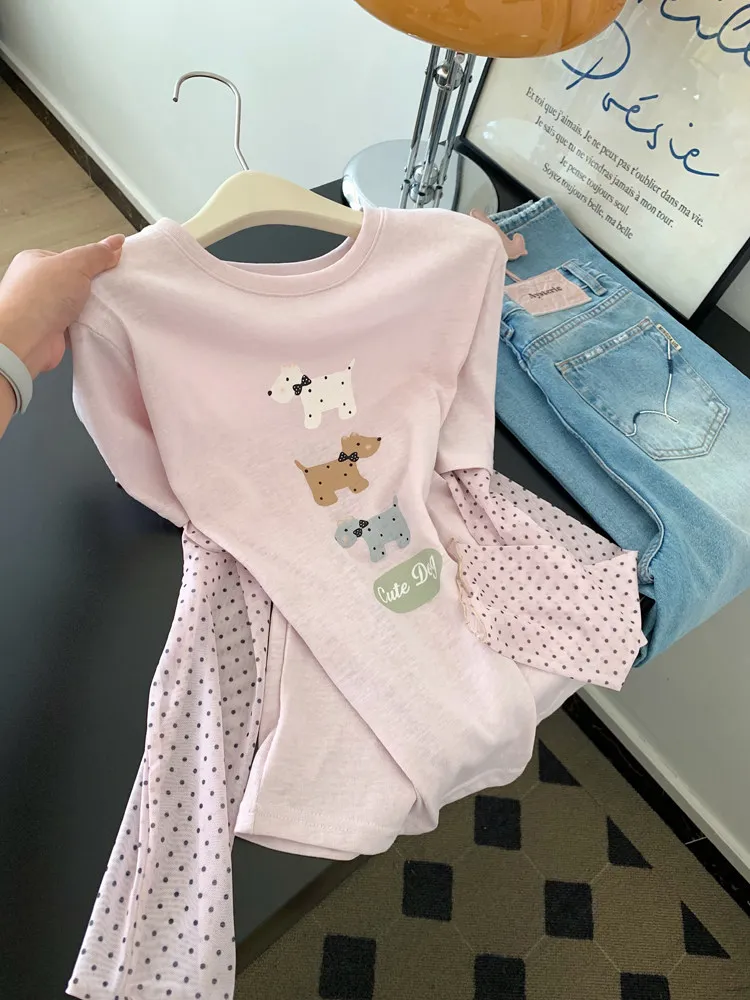 Lightweight Fake Two-Piece Women's Summer Loose Fit Long Sleeve T-Shirt plus Size Sun Protection Fashion Korean Style Polka Dot
Lightweight Fake Two-Piece Women's Summer Loose Fit Long Sleeve T-Shirt plus Size Sun Protection Fashion Korean Style Polka Dot