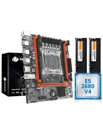 MOUGOL X99 Gaming Motherboard Kit with Intel Xeon E5 2680 V4 & DDR4 8Gx2 2133MHz Dual Channel ECC RAM M.2 NVME for Desktop PC