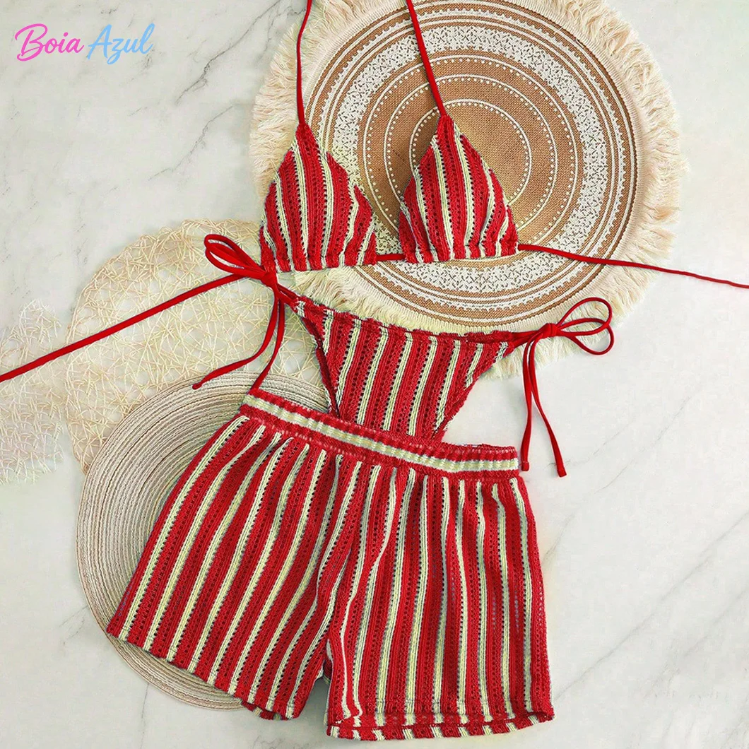 Striped knitted bikini swimwear multi-color affordable three-piece swimwear set fashionable beach women's swimwear
Striped knitted bikini swimwear multi-color affordable three-piece swimwear set fashionable beach women's swimwear