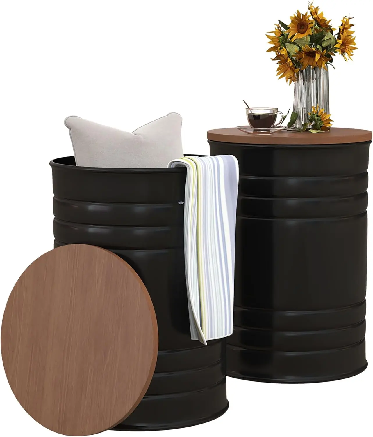 Nesting End Table Set Of 2, Round Storage Ottoman Stool With Removable Wood Lid, Metal Frame & Hidden Space, Farmhouse Side
Nesting End Table Set Of 2, Round Storage Ottoman Stool With Removable Wood Lid, Metal Frame & Hidden Space, Farmhouse Side
