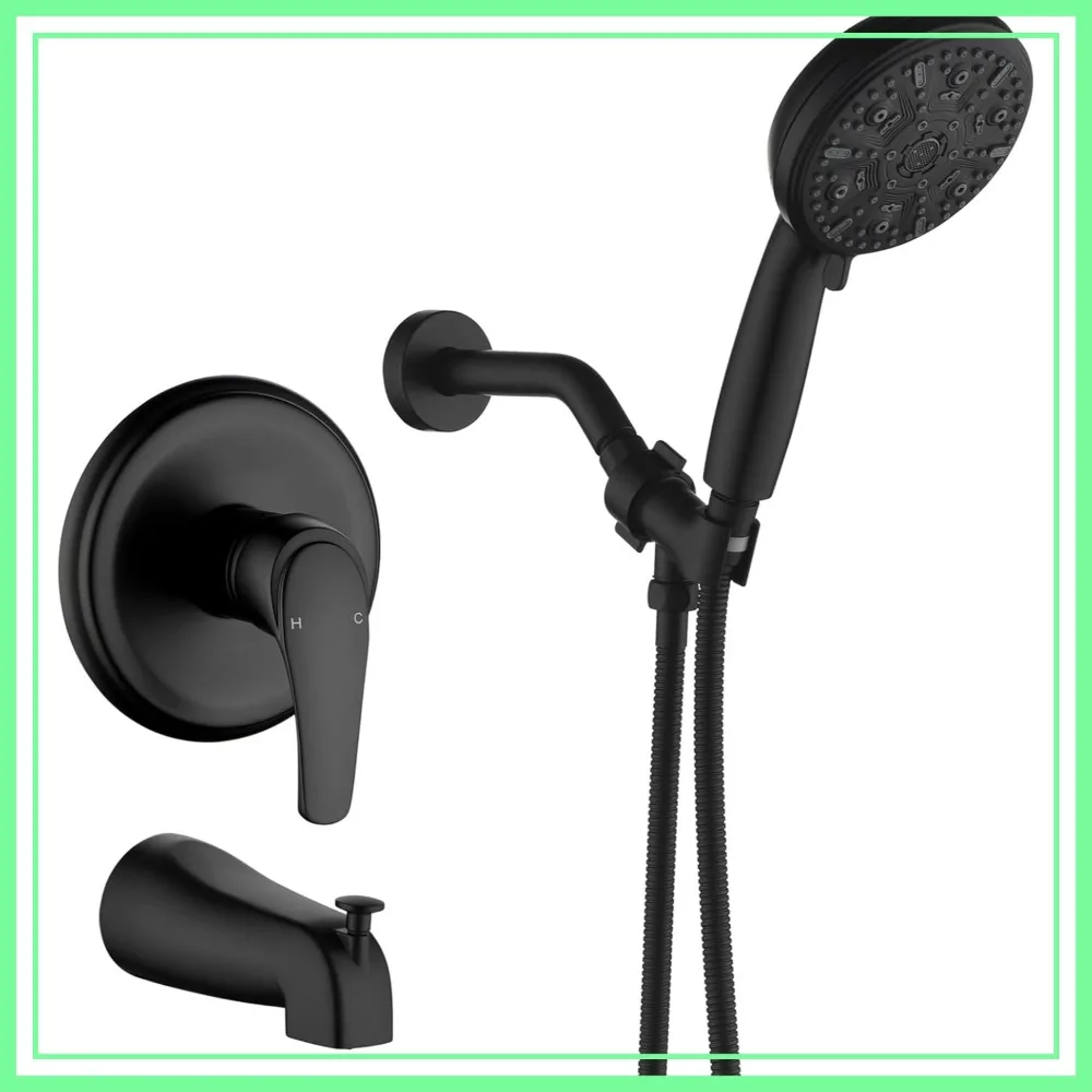 Tub Shower Faucet Set with 10-Spray Handheld, Matte Black Shower Head and Handle, Tub Spout, Shower System Trim Kit
Tub Shower Faucet Set with 10-Spray Handheld, Matte Black Shower Head and Handle, Tub Spout, Shower System Trim Kit
