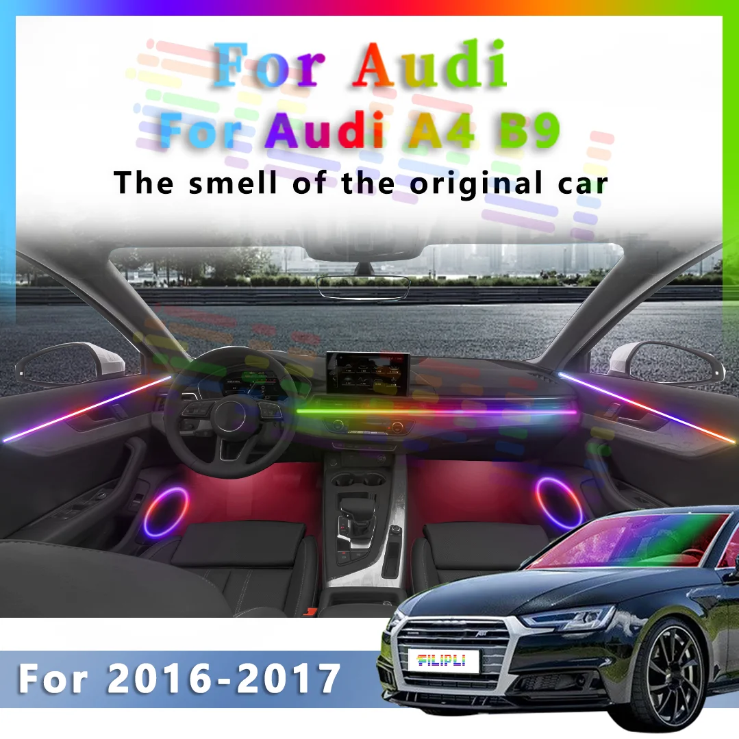 Для Audi A4 B9 2016-2017 акриловые полосы окружающего освещения с функцией синхронизации музыки, несколько режимов освещения, идеально подходит
Для Audi A4 B9 2016-2017 акриловые полосы окружающего освещения с функцией синхронизации музыки, несколько режимов освещения, идеально подходит