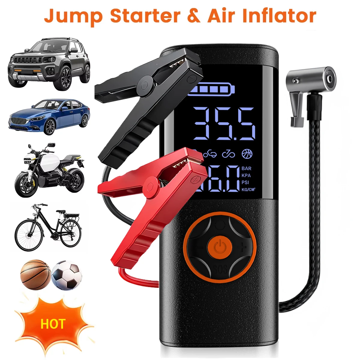 Автомобильный стартер для накачивания шин, портативный воздушный компрессор, 150 фунтов на квадратный дюйм, беспроводной шинный насос с цифровым манометром, светодиодная подсветка для автомобилей 
Автомобильный стартер для накачивания шин, портативный воздушный компрессор, 150 фунтов на квадратный дюйм, беспроводной шинный насос с цифровым манометром, светодиодная подсветка для автомобилей