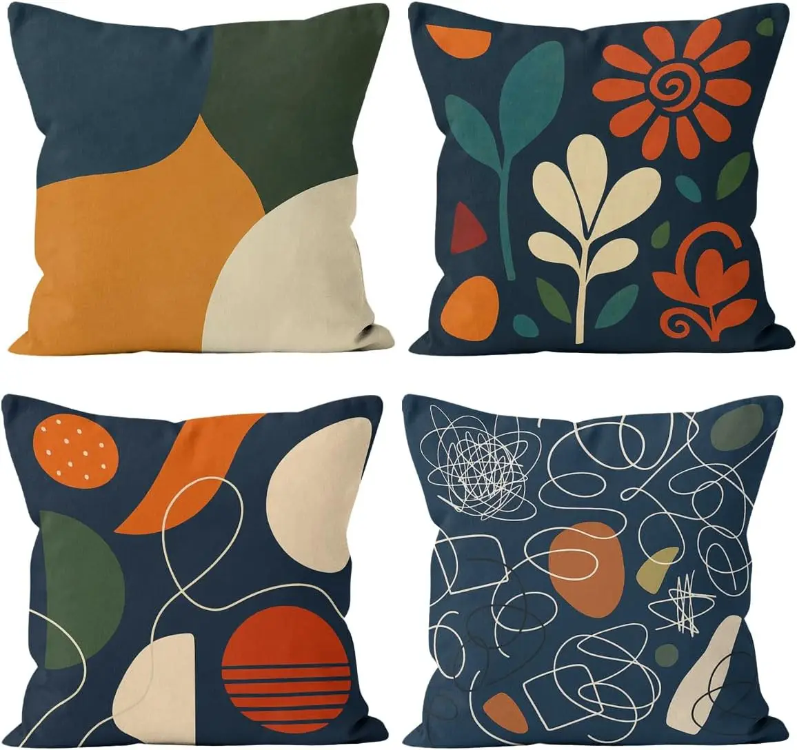 4Pcs Mid Century Abstract Throw Pillow Covers with Navy Base Geometric Floral Line Shape Print Cushion Cases for Sofa Bedroom
4Pcs Mid Century Abstract Throw Pillow Covers with Navy Base Geometric Floral Line Shape Print Cushion Cases for Sofa Bedroom