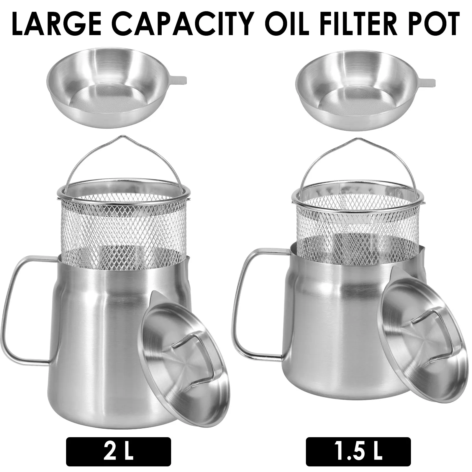 1.5L/2L Oil Filter Fry Basket Oil Storage Can Pot Filter Lid and Frying Basket Stainless Steel Multifunctional Deep Frying Pot
1.5L/2L Oil Filter Fry Basket Oil Storage Can Pot Filter Lid and Frying Basket Stainless Steel Multifunctional Deep Frying Pot