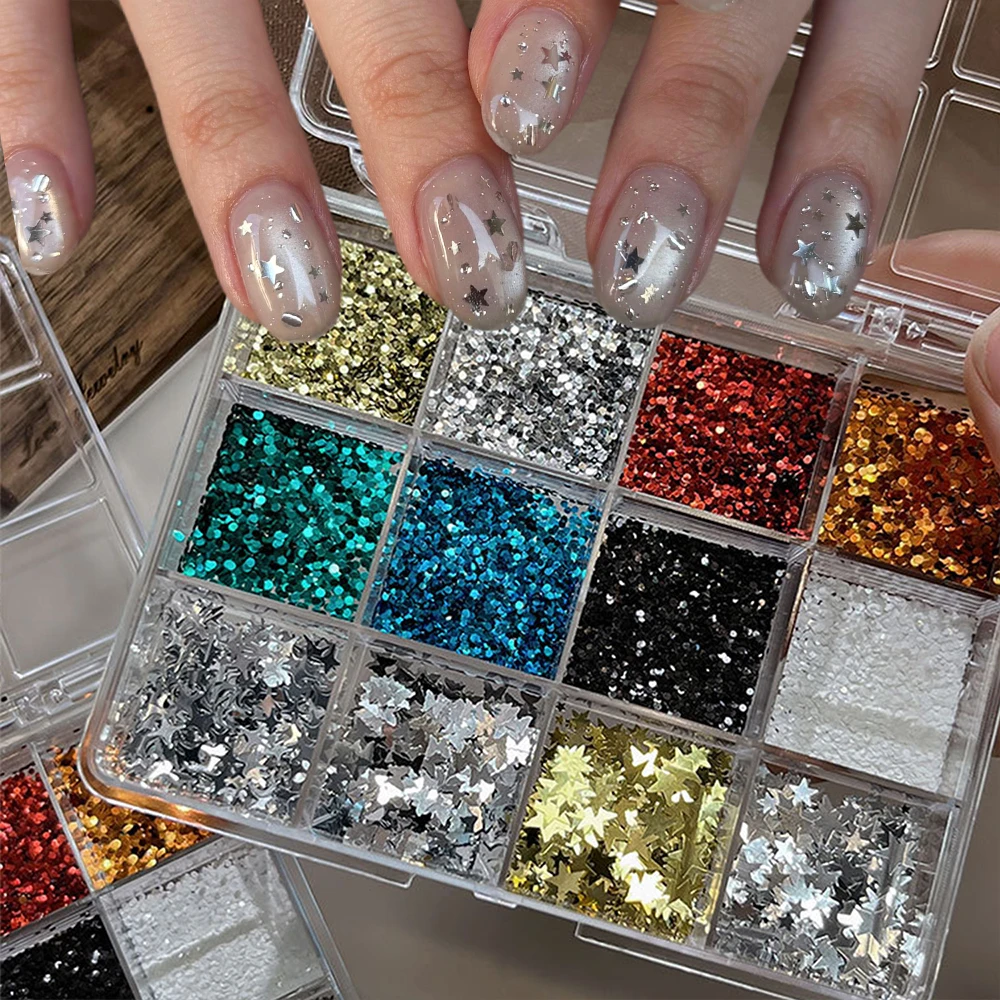 12 Grids Holographic Star Nail Glitter Mixed Size Shiny Butterfly Polka Dot Multicolor Sequins Glitter Nail Decorat DIY Manicure
12 Grids Holographic Star Nail Glitter Mixed Size Shiny Butterfly Polka Dot Multicolor Sequins Glitter Nail Decorat DIY Manicure
