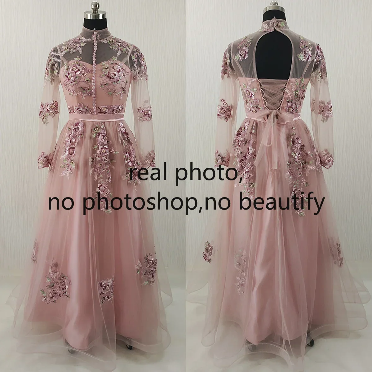 Customized Real Photo Evening Dress Dark Pink Floral High Collar Full Sleeves A-line Floor Length Woman Party FOrmal Gown LX028
Customized Real Photo Evening Dress Dark Pink Floral High Collar Full Sleeves A-line Floor Length Woman Party FOrmal Gown LX028
