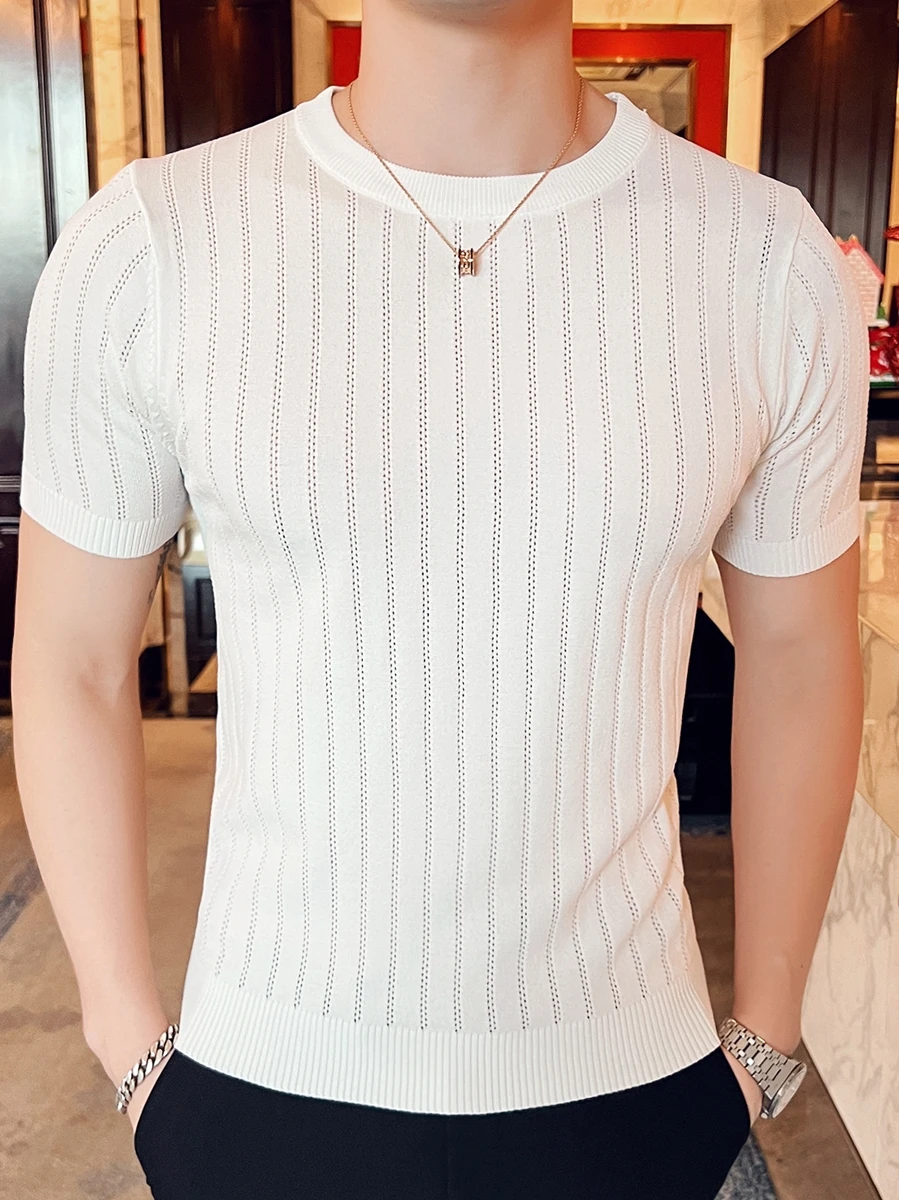 Мужская трикотажная футболка с круглым вырезом и ажурным дизайном из тонкого ледяного шелка для осени и зимы
Мужская трикотажная футболка с круглым вырезом и ажурным дизайном из тонкого ледяного шелка для осени и зимы