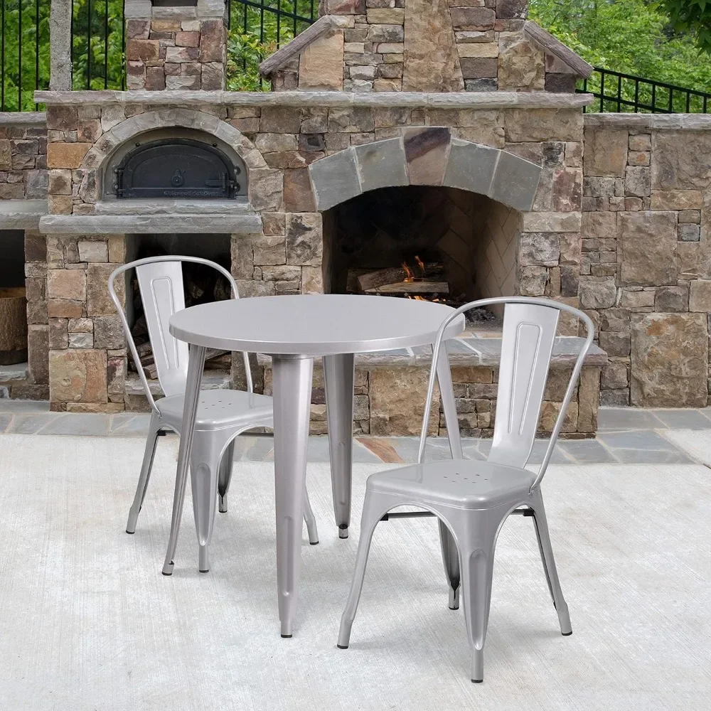 Commercial 30" Round Silver Metal Indoor-Outdoor Table Set with 2 Cafe Chairs
Commercial 30" Round Silver Metal Indoor-Outdoor Table Set with 2 Cafe Chairs