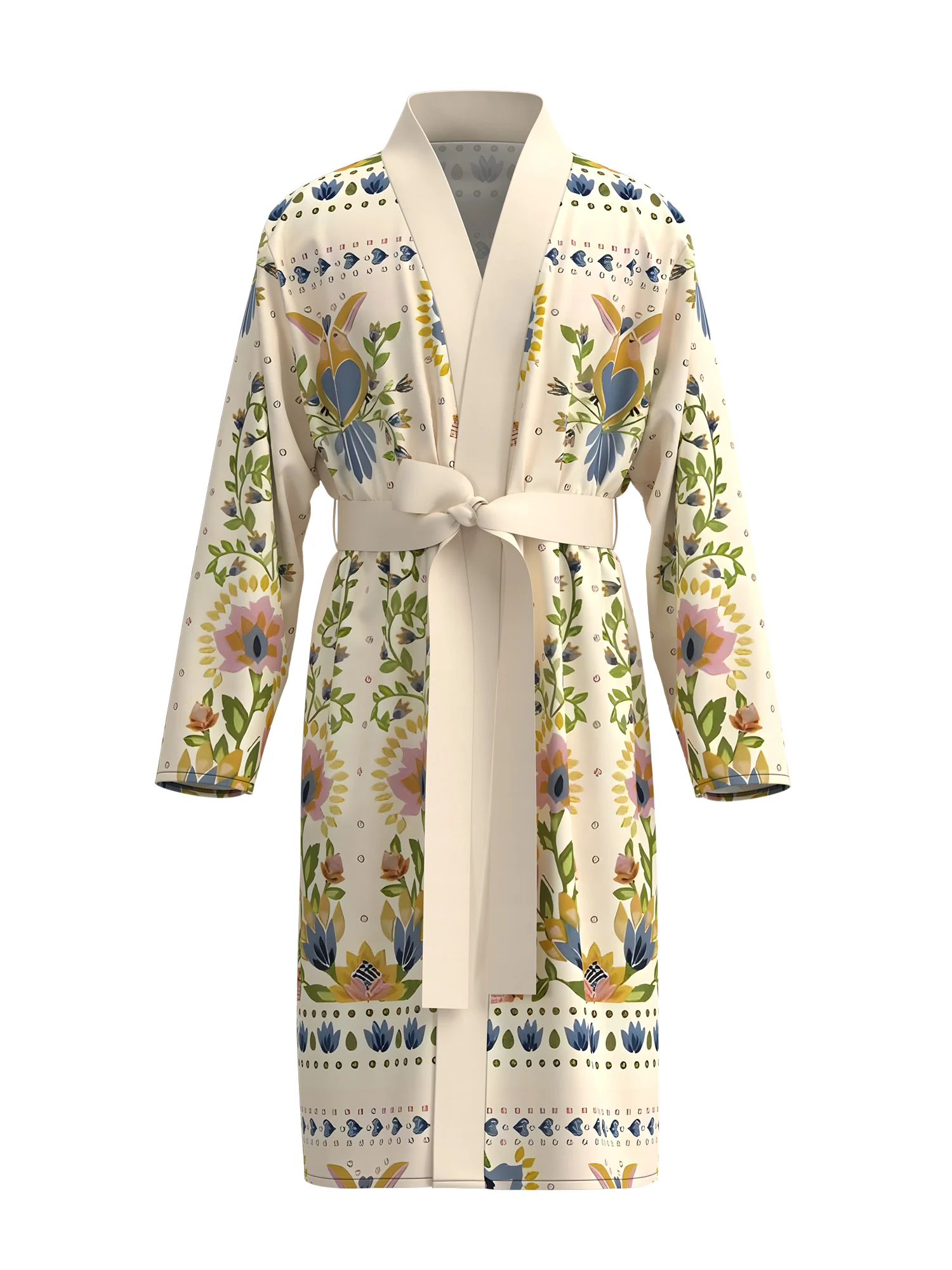 Men's off-white ethnic style floral kimono bathrobe, bohemian long-sleeved home clothes, casual nightgown
Men's off-white ethnic style floral kimono bathrobe, bohemian long-sleeved home clothes, casual nightgown