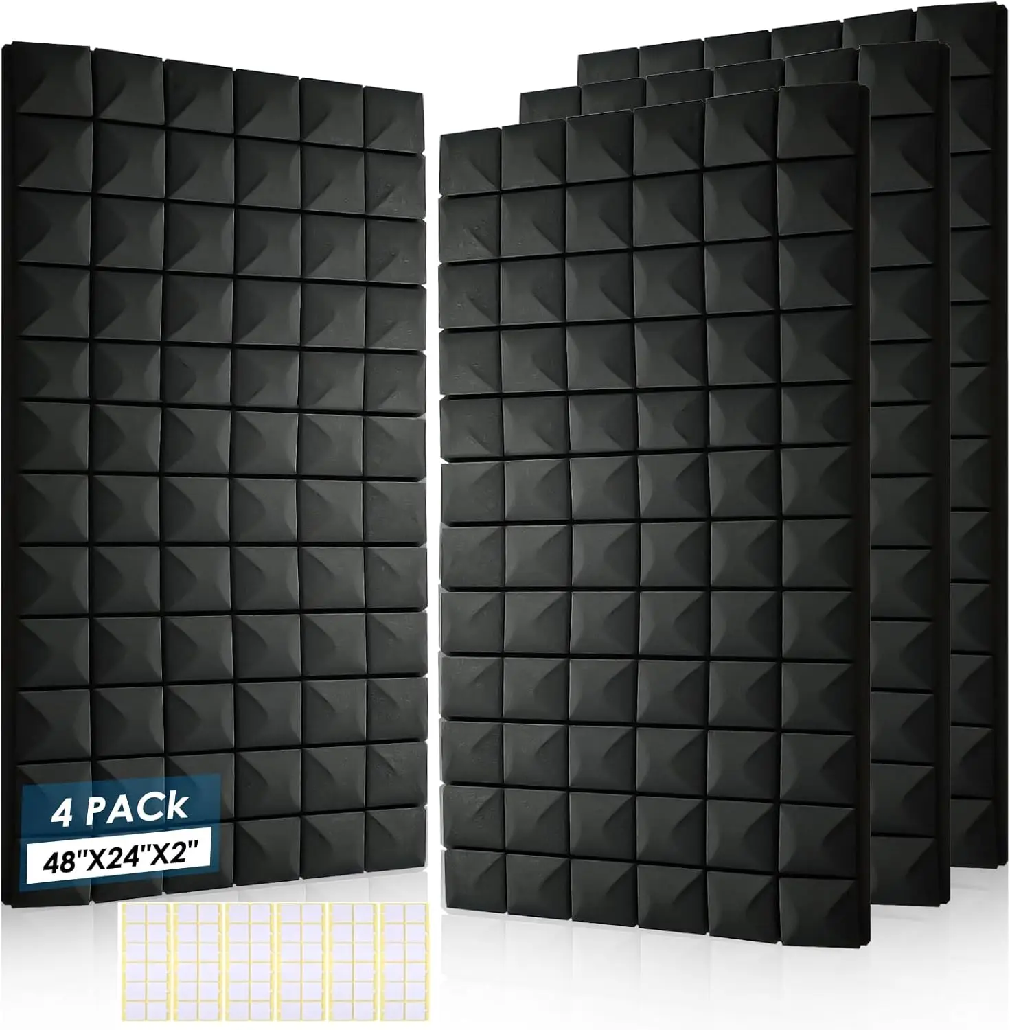 4 Pack Acoustic Panels 48x24x2" Soundproof Foam Wedges Echo Reduction for Studio Office Black
4 Pack Acoustic Panels 48x24x2" Soundproof Foam Wedges Echo Reduction for Studio Office Black