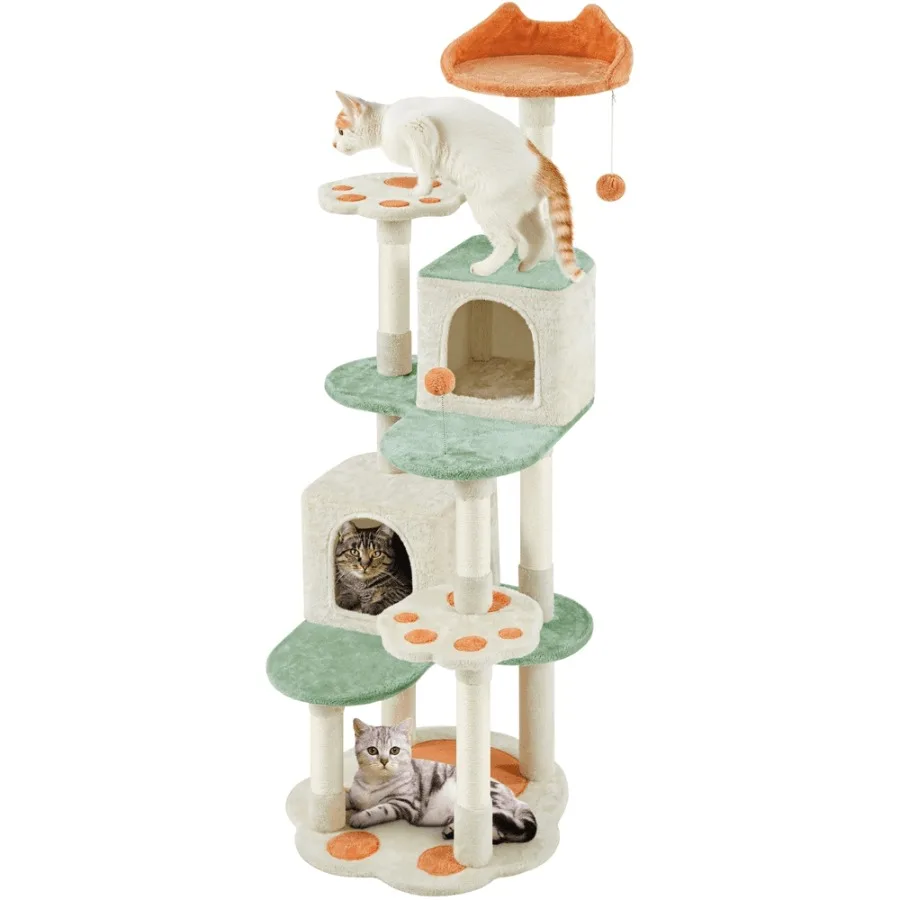 65″ Tall Cat Tree Paw-Shaped Play Tower for Small Medium Cats Beige
65″ Tall Cat Tree Paw-Shaped Play Tower for Small Medium Cats Beige