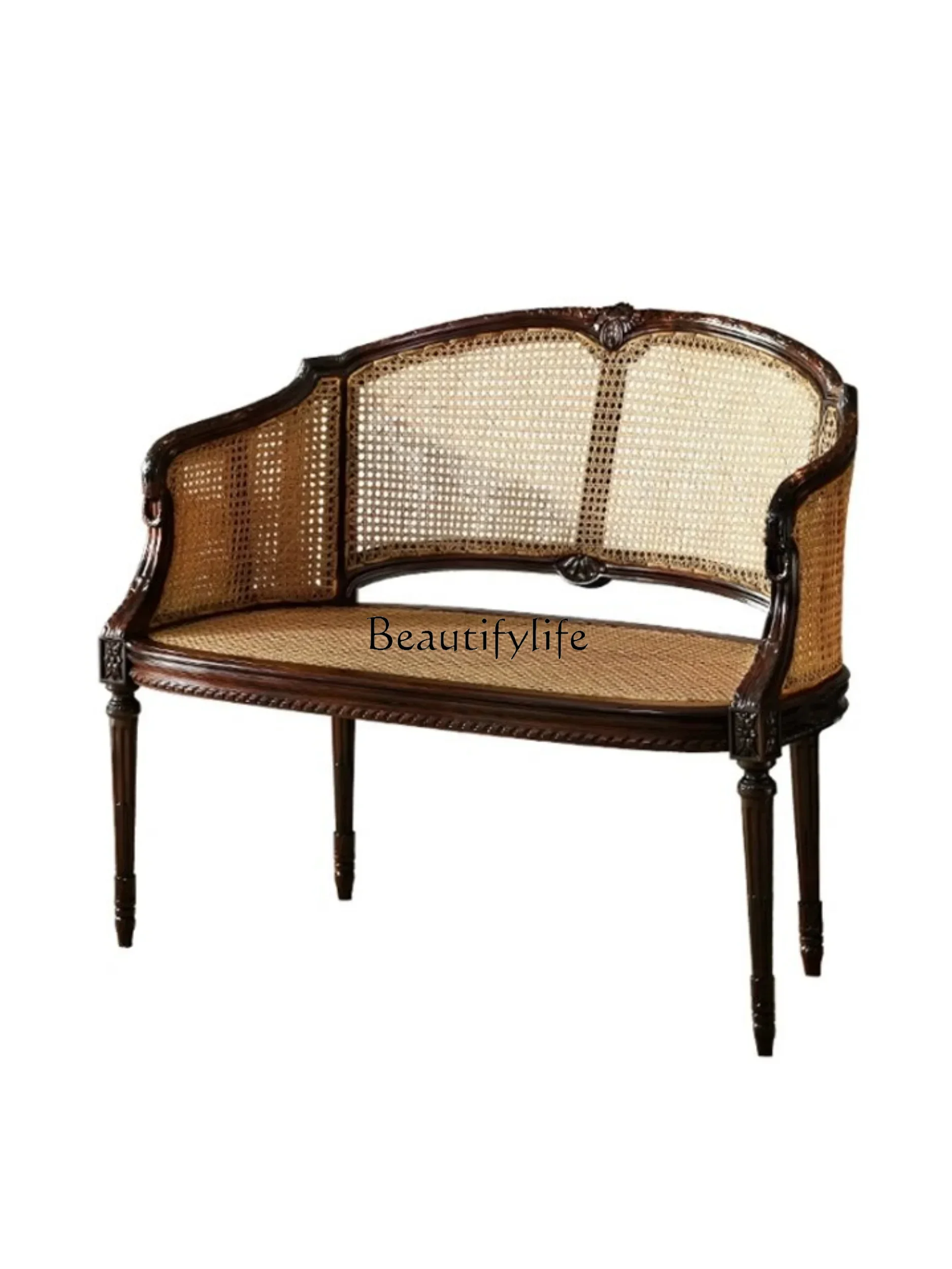 Solid Wood Natural Rattan Double Sofa Balcony Living Room Small Apartment Vintage Engraving Leisure Chair Hotel
Solid Wood Natural Rattan Double Sofa Balcony Living Room Small Apartment Vintage Engraving Leisure Chair Hotel