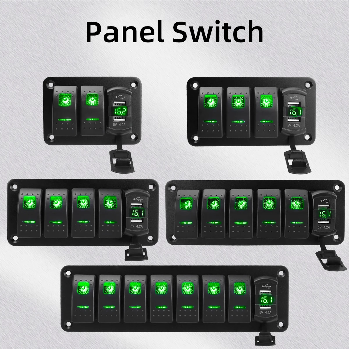 12V 24V DC 3/4/5/6/8 sets of marine control lever switch panel, with 4.8A dual USB charger voltage and sticker, green
12V 24V DC 3/4/5/6/8 sets of marine control lever switch panel, with 4.8A dual USB charger voltage and sticker, green