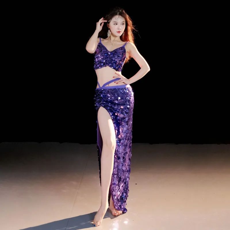 Women Belly Dance Costumes Set Cosplay Top Side Split Sequins Skirt Suit Stage Performance Training Dancer Show Clothes
Women Belly Dance Costumes Set Cosplay Top Side Split Sequins Skirt Suit Stage Performance Training Dancer Show Clothes