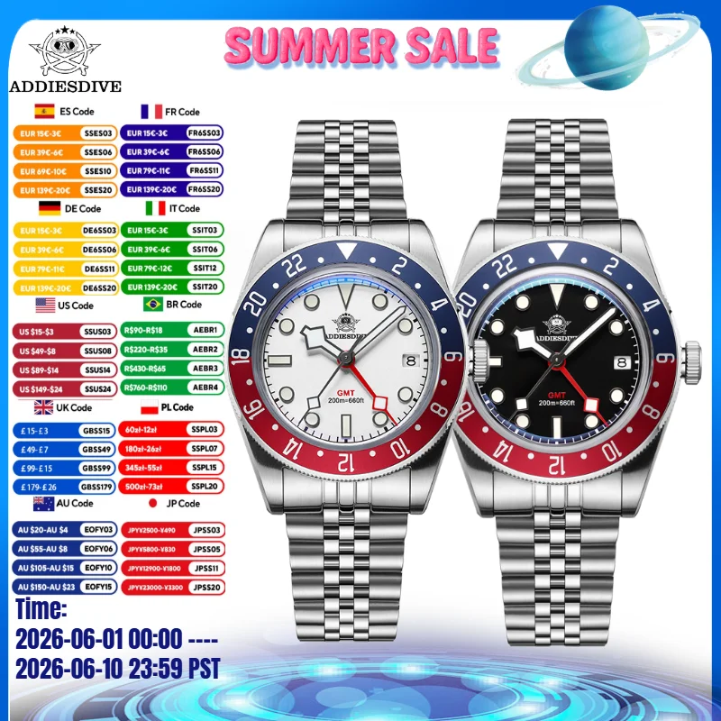 ADDIESDIVE Men's Watch 200M Waterproof GMT Watch Relogios Masculino Bubble Mirror Glass BGW9 Super Luminous Quartz Watches
ADDIESDIVE Men's Watch 200M Waterproof GMT Watch Relogios Masculino Bubble Mirror Glass BGW9 Super Luminous Quartz Watches