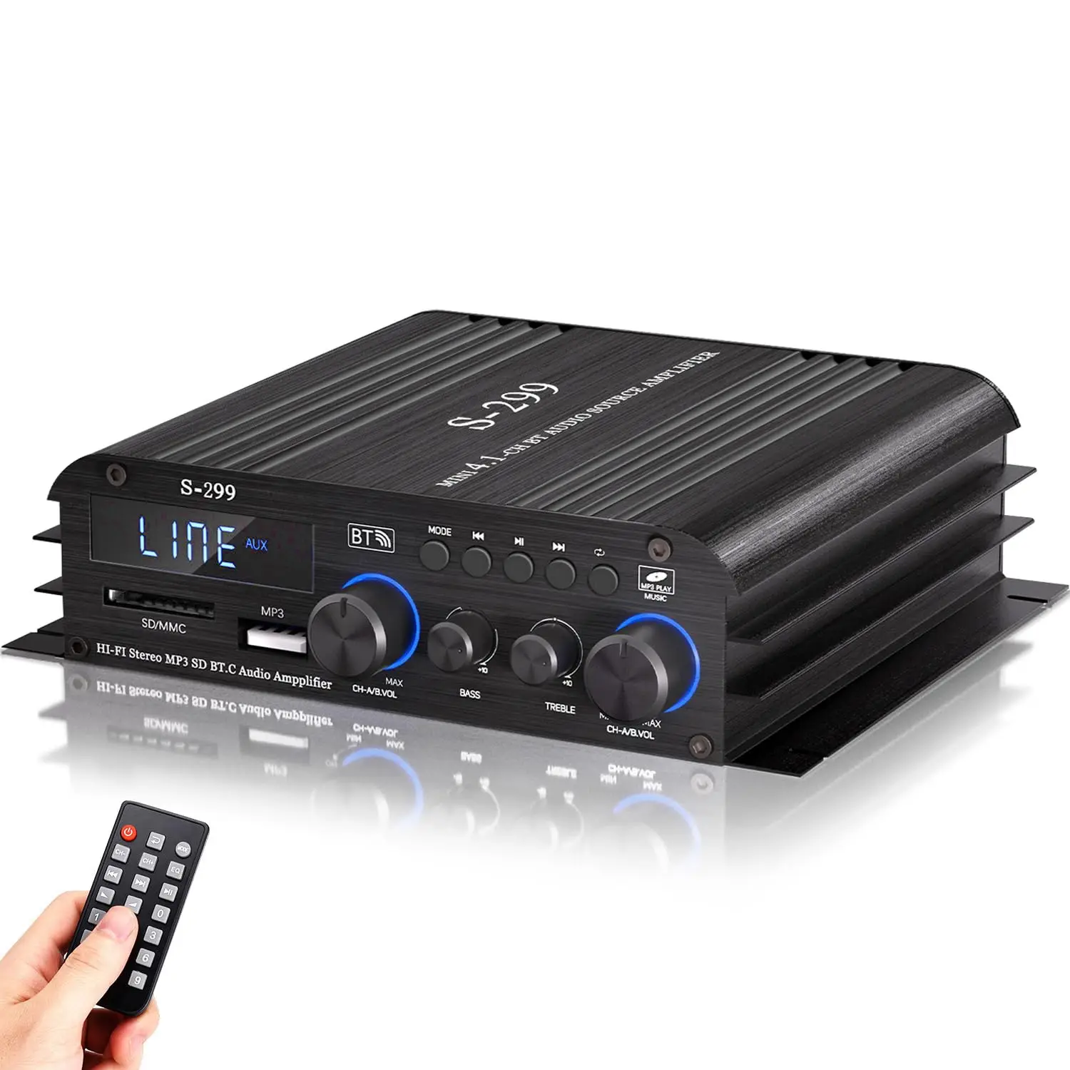 4.1CH Bluetooth Power Amplifier, 800W Peak, Active Subwoofer Output, Hi-Fi Mini Amp with Dual Volume Control
4.1CH Bluetooth Power Amplifier, 800W Peak, Active Subwoofer Output, Hi-Fi Mini Amp with Dual Volume Control