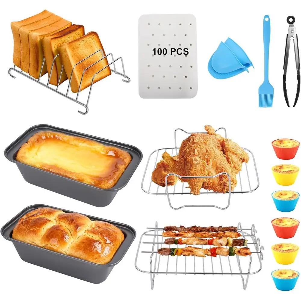 16pcs Air Fryer Accessories Set with 100pcs Liners, 2 Pans, Racks, Clips, Cups, Mitts
16pcs Air Fryer Accessories Set with 100pcs Liners, 2 Pans, Racks, Clips, Cups, Mitts