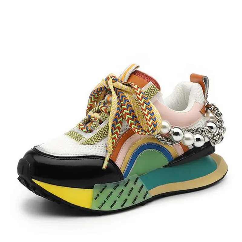New Lace Up Iridescent Pearl Chain Decorative Women's Vulcanized Shoes Women's Platform Sneakers Zapatos De Mujer Women Shoes
New Lace Up Iridescent Pearl Chain Decorative Women's Vulcanized Shoes Women's Platform Sneakers Zapatos De Mujer Women Shoes