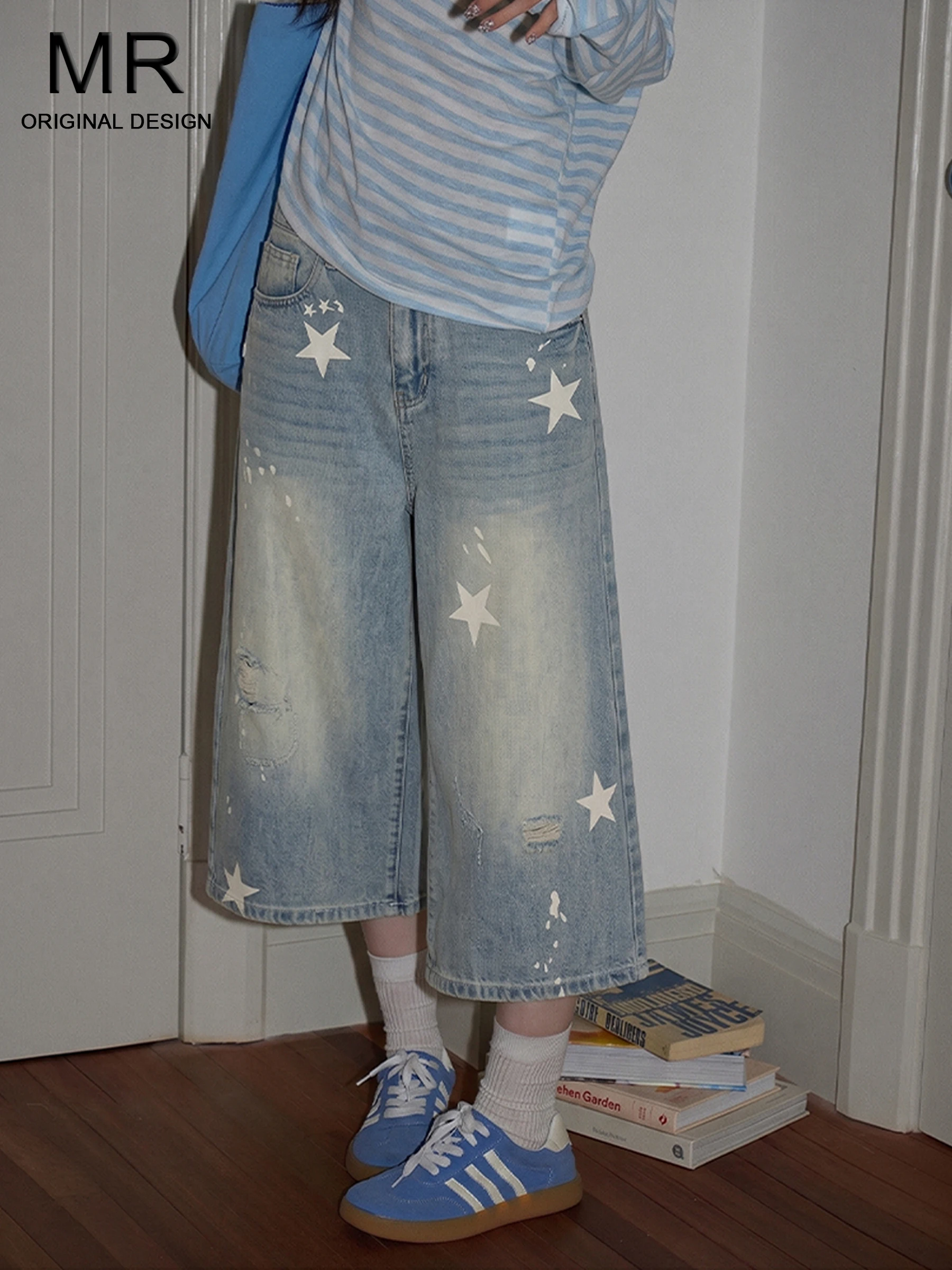 American Style High Waist Wide Leg Jeans Women's Summer Loose Fit Star Print Casual Loose Fit High Waist Denim Shorts
American Style High Waist Wide Leg Jeans Women's Summer Loose Fit Star Print Casual Loose Fit High Waist Denim Shorts