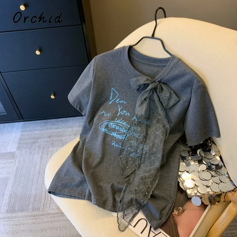 Sweet Fashion 3D Bow Lettre Print Short Sleeve Round Neck T-Shirts Women's Casual Y2K Slim Fit Lace-up Tees Girl Grey Tops
Sweet Fashion 3D Bow Lettre Print Short Sleeve Round Neck T-Shirts Women's Casual Y2K Slim Fit Lace-up Tees Girl Grey Tops
