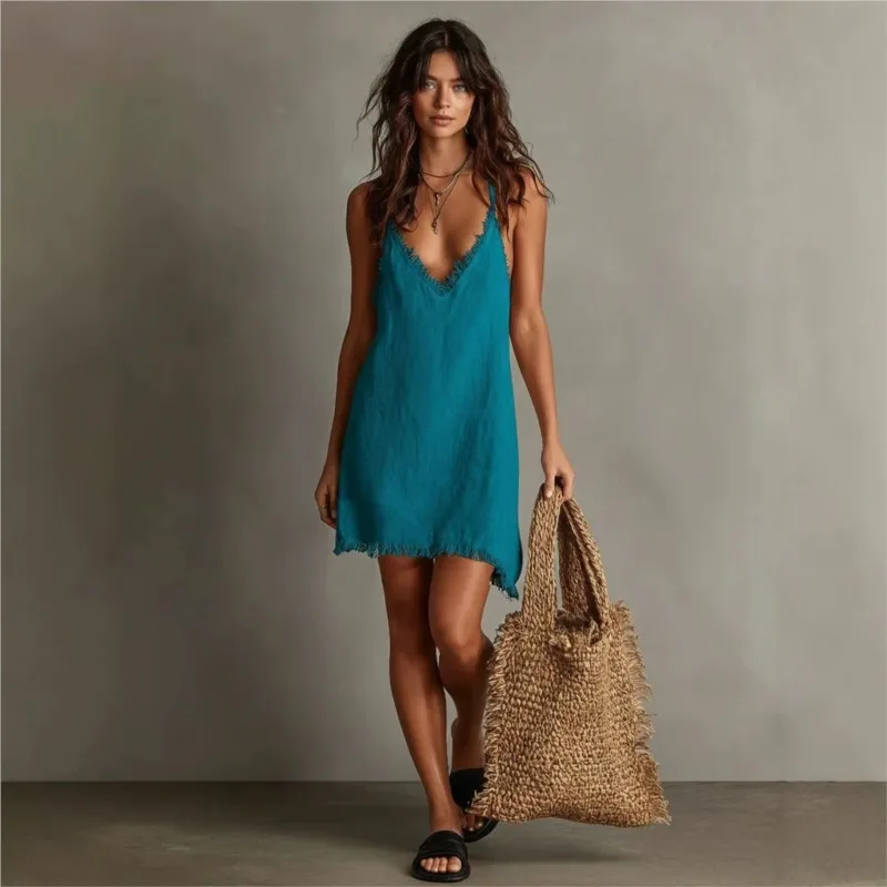 Women's Solid Color off shoulder mini Dress Summer V Neck Spaghetti Strap Camisole Asymmetrical Hem holiday party Dress Vestidos
Women's Solid Color off shoulder mini Dress Summer V Neck Spaghetti Strap Camisole Asymmetrical Hem holiday party Dress Vestidos